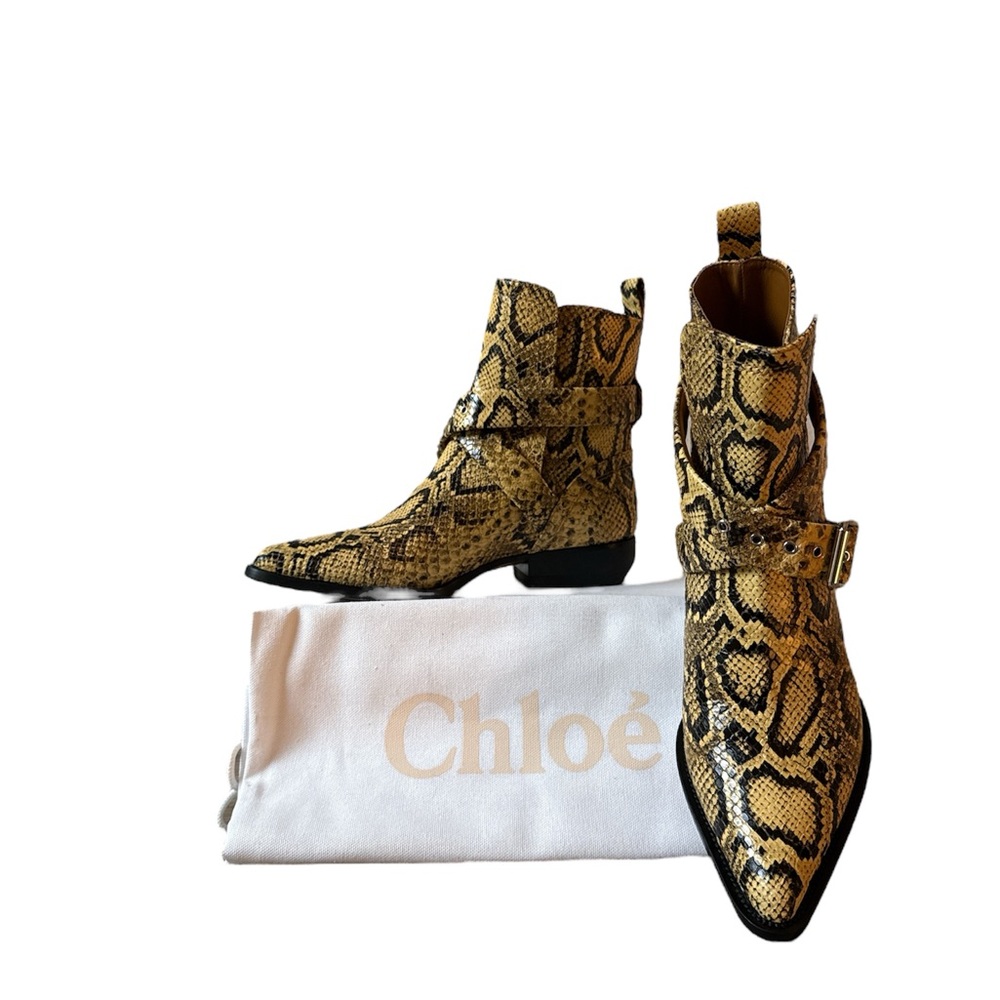 Chloé- Yellow Snakeskin Python Ankle Boots